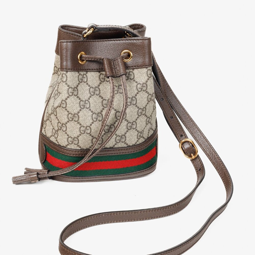Gucci Ophidia Brown GG Supreme Mini Bucket Bag